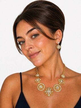 Vintage Charter Club Gold Tone Statement Necklace & Earrings Set